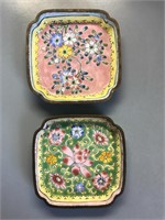 (2) Cloisonné Enamel Floral Plates China