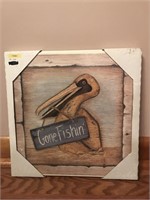Wooden Gone Fishin Picture Pelican NEW