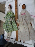 2 Hand Made, Hand Painted, Jointed & Pegged Folk A