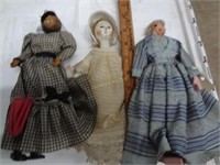 3 Vintage & Replica Hand Painted Penny Dolls Inc: