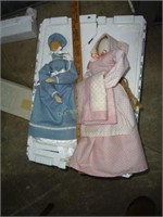 2 Wood & Fabric Reproduction Prairie Folk Art Doll