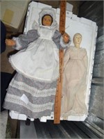 2 Hand Painted, Pegged & Jointed Folk Art Dolls 17