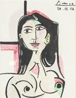 Pablo Picasso 1881-1973 Watercolor Portrait
