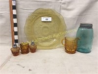 Marigold plate & amber salt/pepper pitcher etc