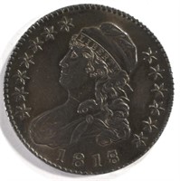 1818/7 BUST HALF DOLLAR, AU/UNC VERY NICE