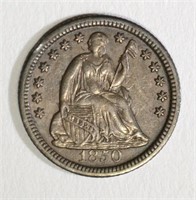 1850 SEATED HALF DIME, AU/BU