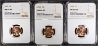 3-1967 LINCOLN CENTS, NGC MS-66 RED