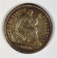 1860 SEATED HALF DIME CHOICE BU