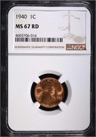 1940 LINCOLN CENT, NGC MS-67 RED