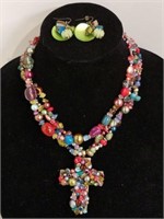 Unusual Cross Necklace with Bright Stones