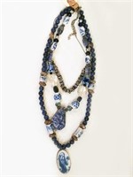 Three Strands of Blue and White Glass Bead