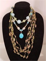 Three Strands of Blue and Green Beaded or