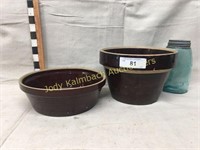 Pair of brown crock bowls