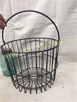 Wire egg basket - old navy blue paint