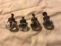 4 Large Antique glass brass collared knobs