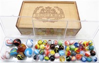 Collection of Slag Swirl Marbles in BACCARAT Box