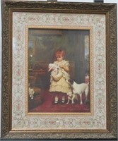 Victorian Girl Holding Puppies Inset Print