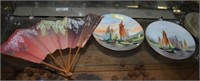 Antique Hand Painted Ladies' Fan, & Two Hand