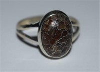 Sterling Silver Ring w/ Genuine Fossilized