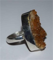 Sterling Silver Ring w/ Natural Topaz Crystal