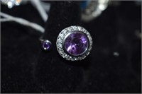 Sterling Silver Ring w/ Amethyst & White Stones