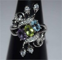 Sterling Silver Ring w/ Citrine, Amethyst, and