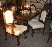 Eight Matching Ornate Dining Chairs w/ Stud Trim