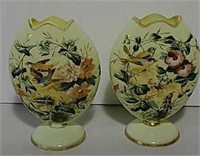Two large custard  glass Victorian vases