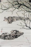 Fang Chuxiong b.1950 Chinese Watercolour Buffaloes