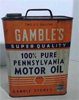 Gamble's 100% Pure Pennsylvania motor oil can