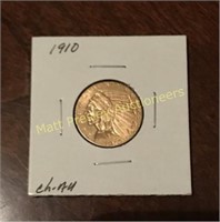 1910 $5 INDIAN HEAD 1/4 OUNCE GOLD PIECE