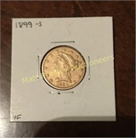 1899-S $5 LIBERTY HEAD 1/4 OUNCE GOLD PIECE