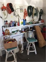 BACK RIGHT SIDE GARAGE, DROP CORDS, 2 STOOLS,