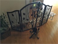 WROUGHT IRON FIRE SET AND FIRE SCREEN