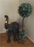 ELEPHANT WITH ARTIFICAL PLANT 40"