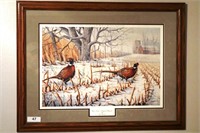 Framed pheasant print by Rick Morkel