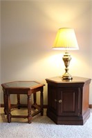 2 End Tables And Brass Lamp