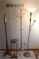 Coat racks, plant stand & floor lamp