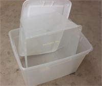 2 Clear Plastic Totes & 1 Lid