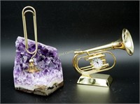 Amethyst Quartz Clip & Horn Clock Desk Items