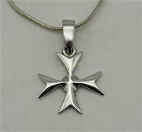 Vtg Sterling Silver 19"  Necklace & Cross Pendant
