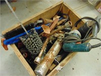 ASSORTMENT LOT OF HAMMERS, DRILL, CLAMP, GREASE