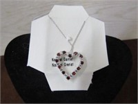 Sterling Silver Garnet Heart Necklace January