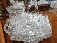 LOT OF CRYSTAL AND MORE W WALLACE SILVER TRAY