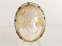 LARGE 14K GOLD VICTORIAN SHELL CAMEO BROOCH