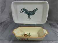 2 Baking Dishes -Rooster 9x13 / Mushroom 5x10