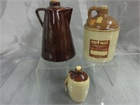 3 Vintage Stoneware Jugs -Corn Whiskey Etc.