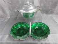 Hammered Aluminum Baker & Tray w/ Green Glass