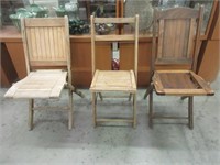 3 Vintage Fold-Up Wood Deck Chairs