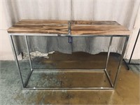 Modern Suar Wood and Stainless Steel Sofa Table